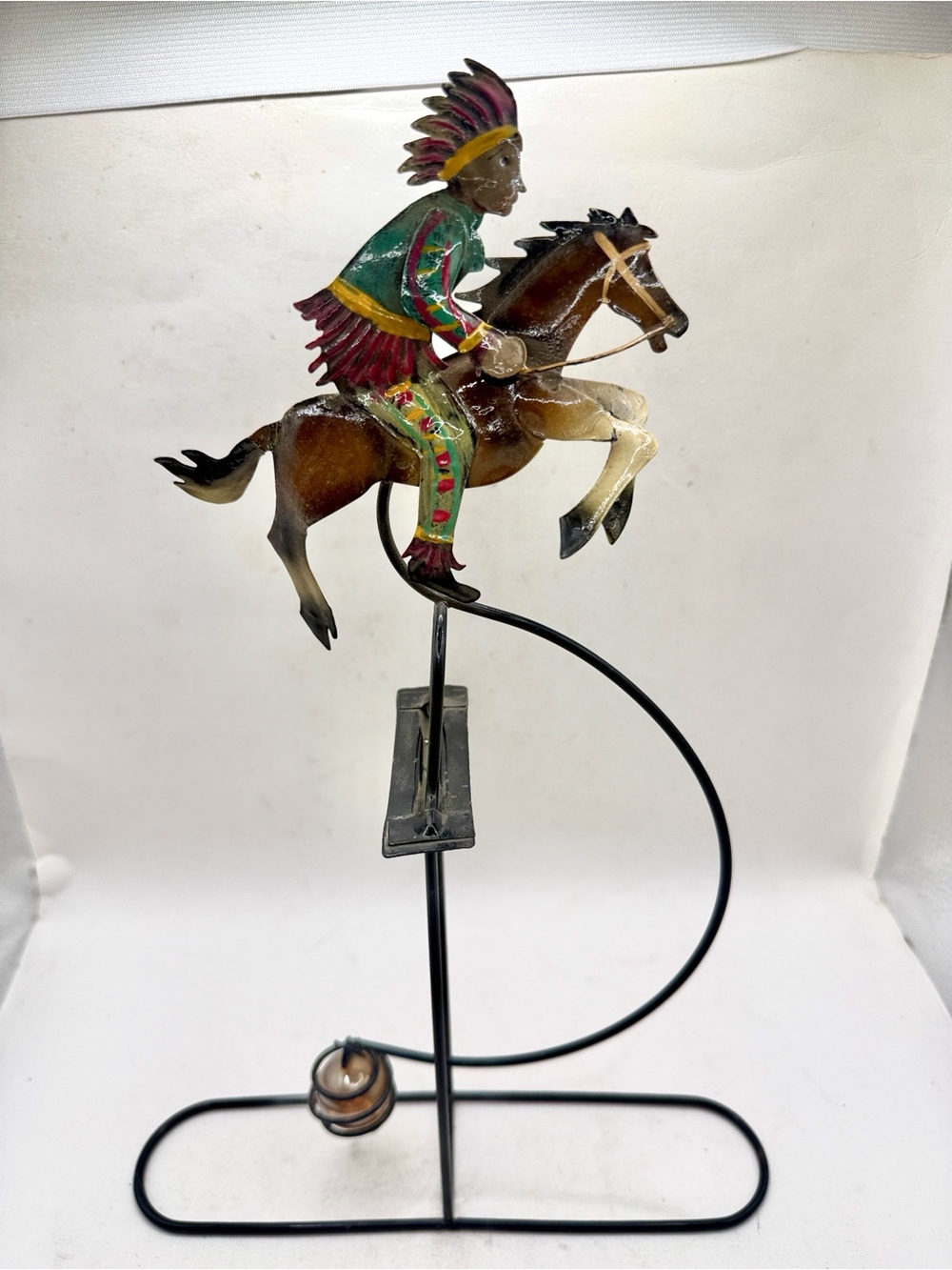 Kinetic Native American Horse Balance Pendulum Toy Folk Art Metal Collectible